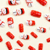 Picture of Christmas Press on Nails Medium Square Fake Nails Red Glitter False Nails Cartoon Snowflake Snowman Designs Full Cover Acrylic Nails Sparkly Xmas Stick on Nails for Women DIY Nails Decor 24 Pcs