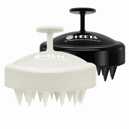 Picture of HEETA 2 Pack Hair Scalp Massager Shampoo Brush for Hair Growth, Hair Scalp Scrubber with Soft Silicone, Wet and Dry Hair Detangler (Beige & Black)