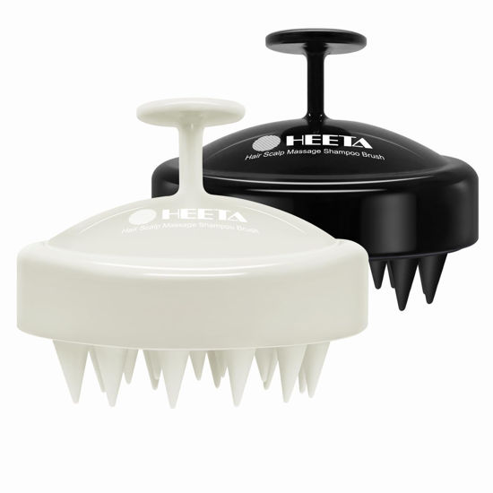 Picture of HEETA 2 Pack Hair Scalp Massager Shampoo Brush for Hair Growth, Hair Scalp Scrubber with Soft Silicone, Wet and Dry Hair Detangler (Beige & Black)