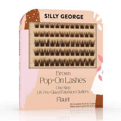 Picture of Silly George Pop-On Lashes - DIY 1-Step Pre-Glued Faux Eyelash Clusters, Natural Look Extensions, Brown - Flaunt, 5-7 Pair Set, Pack of 60 Clusters