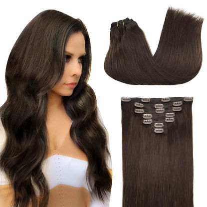 Picture of DOORES Hair Extensions Clip in Human Hair, Light Dark Brown 18 Inch 120g 7pcs Clip in Hair Extensions Real Human Hair Natural Hair Extensions Straight Thick
