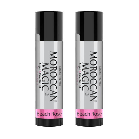 Picture of Moroccan Magic Beach Rose SPF 15 Lip Balm - Rose Vanilla | Argan Oil & Essential Oils | Family Owned | Cruelty Free | 2 Pack