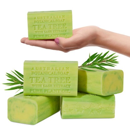 Picture of Australian Botanical Soap, Tea Tree with Sage Extract 6.6 oz. (187 g) Soap Bars | Natural Soap Base | All Skin Types | Women & Men | Shea Butter Enriched Bar Soap - Pack of 4