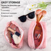Picture of 2Pcs Makeup Bag for Women Girls Pencil Pouch Travel Small Cosmetic Bag Set Cute Plush Pink Makeup Pouch Purse Pencil Case Pencil Bag Zippered Toiletry Bag Organizer Trendy Makeup Brushes Storage Bag