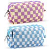 Picture of ZLFSRQ 2Pcs Checkered Makeup Bag for Women Travel Medium Small Cosmetic Bag Set Cute Blue Purple Makeup Pouch Purse Zippered Toiletry Bag Organizer Cute Y2K Trendy Aesthetic Makeup Brushes Storage Bag