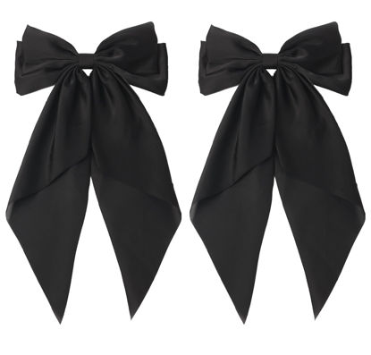 Picture of SUSULU Black Ribbon Bow Hair Clips with Long-Tail - Party Hairpins and Accessories for Women and Girls, 2pcs