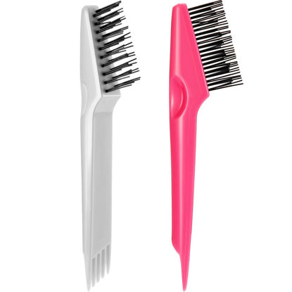 Picture of Yaomiao 2 Pieces Hair Brush Cleaner Tool 2-in-1 Hair Brush Cleaning Tool Hair Brush Remover Rake for Removing Hair Dust Mini Wet Hair Comb for Removing Dirt Home Salon Use(Pink, Gray)