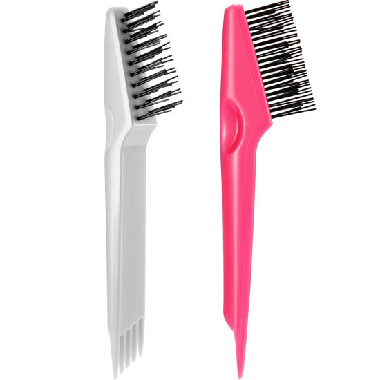 Picture of Yaomiao 2 Pieces Hair Brush Cleaner Tool 2-in-1 Hair Brush Cleaning Tool Hair Brush Remover Rake for Removing Hair Dust Mini Wet Hair Comb for Removing Dirt Home Salon Use(Pink, Gray)