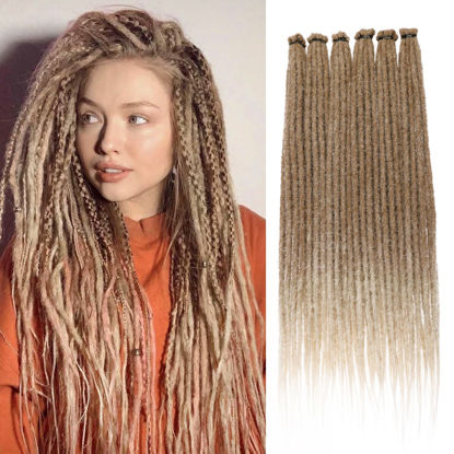 Picture of Leeven 40 Strands Synthetic Dreadlock Extensions 18 Inch Single Ended Ombre Blonde Thin Dreads Extensions Crochet Hippe Dreads Handmade 0.6 cm Width Loc Extensions Reggae Style Hair for Women Men