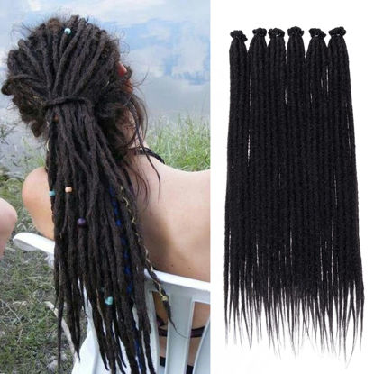 Picture of Leeven Black Synthetic Dreadlock Extensions 18 Inch 0.6 cm Width Thin SE Dreads 20 Strands Handmade Reggae Style Loc Extensions Hippie Crochet Hair for Women Men