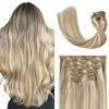Picture of UGOTRAYS Blonde Clip in Hair Extensions Real Human Hair - 22 inch 70g Ash Blonde Mixed Bleach Blonde Straight 7pcs Double Weft - 100% Remy Human Hair Extensions #18p613 22inches