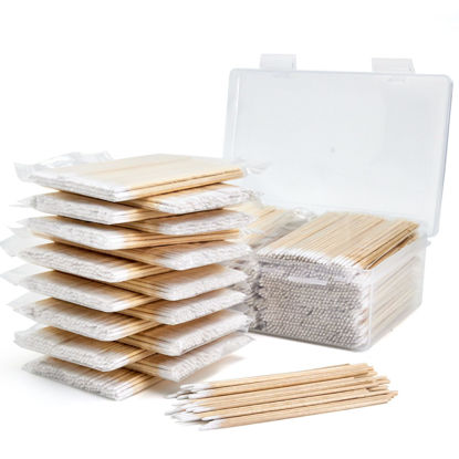 Picture of 1500PCS Pointed Cotton Swabs with Storage Case - Microblading Cotton Swab 4 inch - Precision Tip Cotton Swabs with Wooden Sticks - Micro Swabs for Makeup Eyelash Extensions Nail Art Supplies