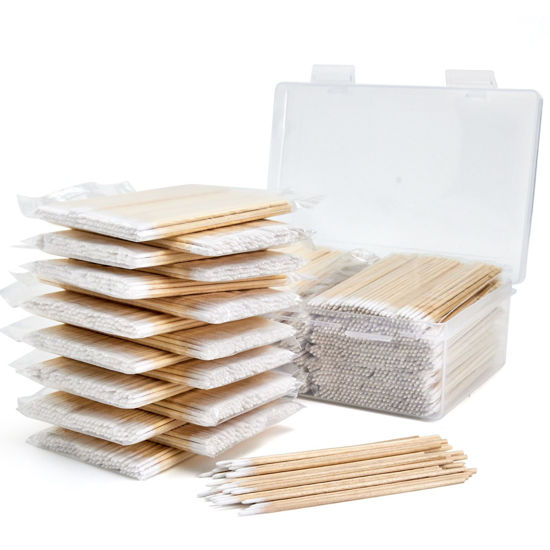 Picture of 1500PCS Pointed Cotton Swabs with Storage Case - Microblading Cotton Swab 4 inch - Precision Tip Cotton Swabs with Wooden Sticks - Micro Swabs for Makeup Eyelash Extensions Nail Art Supplies
