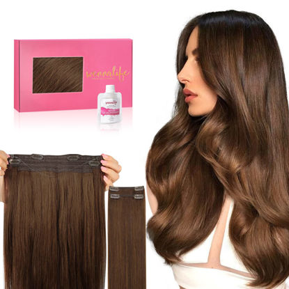 Picture of WENNALIFE Wire Hair Extensions (Increase 50% Lifespan) Real Human Hair 14 inch 105g Chocolate Brown Remy Real Hair Extensions Invisible Wire Hair Extensions Human Hair Natural Fish Line Straight Hair