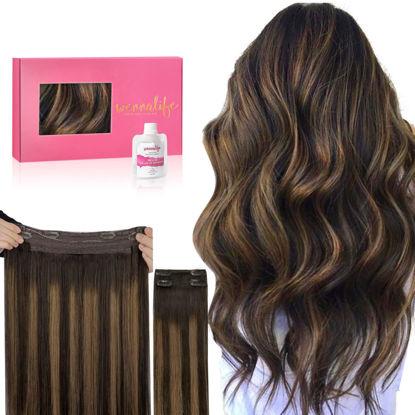 Picture of WENNALIFE Wire Hair Extensions (Increase 50% Lifespan) Real Human Hair 12 inch 100g Balayage Dark Brown to Chestnut Brown Remy Real Hair Extensions Invisible Wire Hair Extensions Human Hair Fish Line