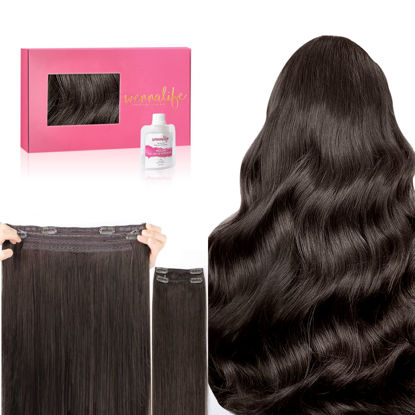 Picture of WENNALIFE Wire Hair Extensions (Increase 50% Lifespan) Real Human Hair 16 inch 125g Light Dark Brown Remy Real Hair Extensions Invisible Wire Hair Extensions Human Hair Natural Fish Line Straight Hair