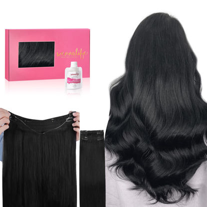 Picture of WENNALIFE Wire Hair Extensions (Increase 50% Lifespan) Real Human Hair 16 inch 125g Jet Black Remy Real Hair Extensions Invisible Wire Hair Extensions Human Hair Natural Fish Line Straight Hair