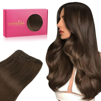 Picture of WENNALIFE Sew in Hair Extensions Real Human Hair, 20 Inch 100g Chocolate Brown Machine Weft Hair Extensions Human Hair Hand Tied Weft Hair Extensions Sew In