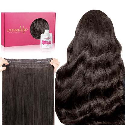 Picture of WENNALIFE Wire Hair Extensions (Increase 50% Lifespan) Real Human Hair 22 inch 120g Light Dark Brown Remy Wire Hair Extensions Invisible Transparent Fish Line Straight Real Hair Extensions