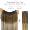 Picture of WENNALIFE Wire Hair Extensions (Increase 50% Lifespan) Real Human Hair 18 inch 125g Ombre Walnut Brown to Ash Brown Bleach Blonde Remy Real Hair Extensions Invisible Wire Human Hair Extensions