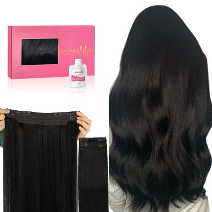 Picture of WENNALIFE Wire Hair Extensions (Increase 50% Lifespan) Real Human Hair 22 inch 150g Natural Black Remy Real Hair Extensions Invisible Wire Hair Extensions Human Hair Natural Fish Line Straight Hair