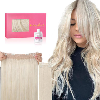 Picture of WENNALIFE Wire Hair Extensions (Increase 50% Lifespan) Real Human Hair 16 inch 125g Platinum Blonde Remy Real Hair Extensions Invisible Wire Hair Extensions Human Hair Natural Fish Line Straight Hair