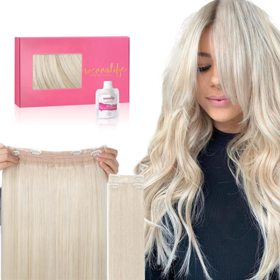 Picture of WENNALIFE Wire Hair Extensions (Increase 50% Lifespan) Real Human Hair 20 inch 140g Platinum Blonde Remy Real Hair Extensions Invisible Wire Hair Extensions Human Hair Natural Fish Line Straight Hair
