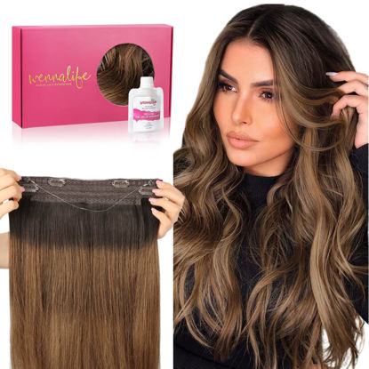 Picture of WENNALIFE Wire Hair Extensions (Increase 50% Lifespan) Real Human Hair 22 inch 120g Dark Brown to Chestnut Brown and Dirty Blonde Highlighted Remy Wire Hair Extensions Invisible Real Hair Extensions