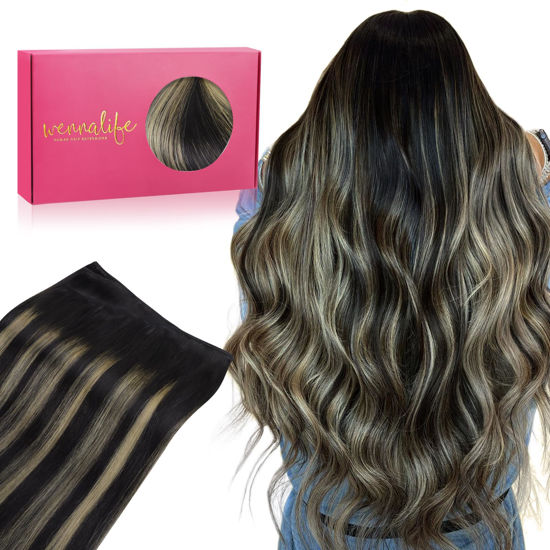 Picture of WENNALIFE Sew in Hair Extensions Real Human Hair, 22 Inch 110g Balayage Natural Black to Light Blonde Machine Weft Hair Extensions Human Hair Hand Tied Weft Hair Extensions Sew In