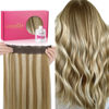 Picture of WENNALIFE Wire Hair Extensions (Increase 50% Lifespan) Real Human Hair 16 inch 95g Ash Brown Highlighted Golden Blonde Remy Wire Hair Extensions Invisible Fish Line Straight Real Hair Extensions