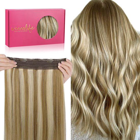 Picture of WENNALIFE Wire Hair Extensions (Increase 50% Lifespan) Real Human Hair 22 inch 120g Ash Brown Highlighted Golden Blonde Remy Wire Hair Extensions Invisible Fish Line Straight Real Hair Extensions
