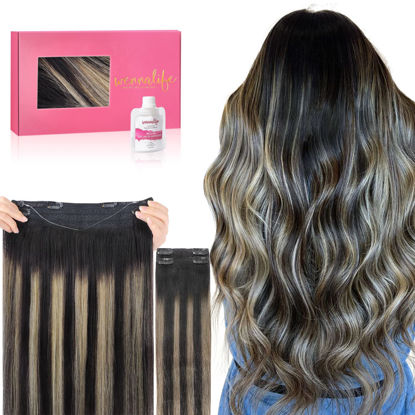Picture of WENNALIFE Wire Hair Extensions (Increase 50% Lifespan) Real Human Hair 20 inch 140g Balayage Natural Black to Light Blonde Remy Real Hair Extensions Invisible Wire Hair Extensions Human Hair Fish Line