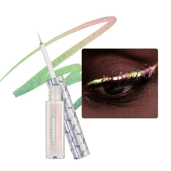 Picture of CHARMACY Multichrome Liquid Eyeliner, Glitter Chameleon Liquid Eyeshadow Eyeliner Makeup,High Pigmented with Waterproof &Smudge Proof Formula,Longwearing,Ultra-Fine Tip,PALE PINK YELLOW 908