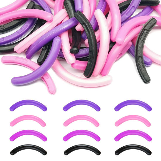 Picture of qiipii 40 pcs Eyelash Curler Refills Curler Refill Pads Soft Rubber Curler Replacement Refills Pads for Universal Eyelash Curler with a Clear Storage Box (Black, Purple, Rose Red, Pink * 10)