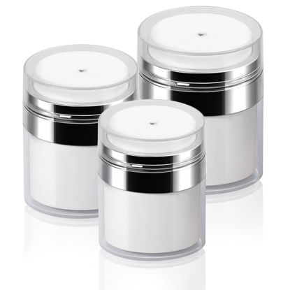 Picture of 3Pack Airless Pump Jars Mixed(0.5Oz+1.0Oz+1.7Oz) Moisturizer Pump Dispenser Air Pump Container for Cream, Drunk Elephant Container, Cream Jar Vacuum Empty Bottle Dispenser Essentials Cosmetic Jar