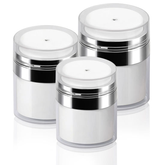 Picture of 3Pack Airless Pump Jars Mixed(0.5Oz+1.0Oz+1.7Oz) Moisturizer Pump Dispenser Air Pump Container for Cream, Drunk Elephant Container, Cream Jar Vacuum Empty Bottle Dispenser Essentials Cosmetic Jar
