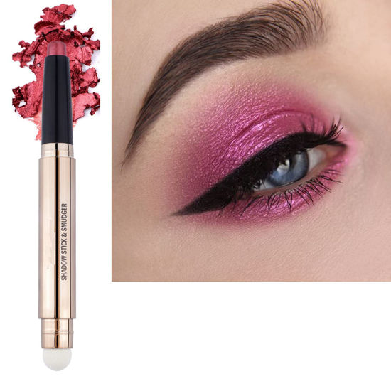 Picture of SAUBZEAN Rose Red Eyeshadow Stick Makeup, Highlighter Matte Cream Eye Shadow Pencil, Waterproof Hypoallergenic Long Lasting Crayon, Glitter Primer Palette Shimmer Eyeliner Pen wiht Soft Brush
