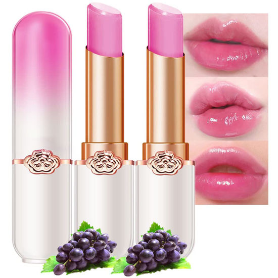 Picture of evpct 2Pcs Grape Tinted Lip Balms PH Lip Color Changing Lipstick Balm Stain Gift Set Queen for Women Girls Korean Mood Long Lasting Color Change Light Pink Lipstick Lip Tint Makeup Lip Plumper Gloss