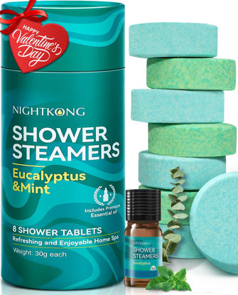 Picture of Valentines Day Gifts for Him Her - 8 Packs Eucalyptus & Mint Shower Steamers with 5ml Bonus Bottle of Essential Oil, Self Care Birthday Presents for Women Men