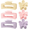 Picture of 6 Pack 4.1 Inche Large Rectangle Hair Claw Clips Matte Flower Hair Clips, for Women Thin Thick Curly Hair, Cute Pink, purple hair clips