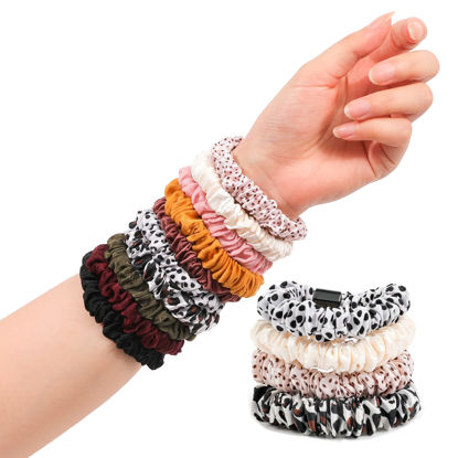 Picture of Hair Ties Silk Satin Scrunchies - Small Mini Thin Elestics Ponytail Holder Hair Bands Skinny Scrunchy For Thick Curl Hair No Crease Hair Ties Soft Accessories No Hurt Your Hair for Women and Girls