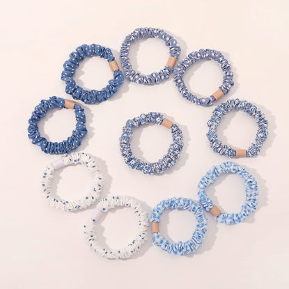 Picture of Hair Ties Scrunchies Hair Bands Small Mini Thin Elestics Hairbands Ponytail Holder Skinny Scrunchy For Thick Curl Hair No Crease Hair Ties Soft Accessories No Hurt Your Hair for Women and Girls Blue