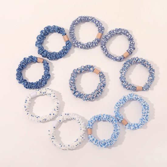Picture of Hair Ties Scrunchies Hair Bands Small Mini Thin Elestics Hairbands Ponytail Holder Skinny Scrunchy For Thick Curl Hair No Crease Hair Ties Soft Accessories No Hurt Your Hair for Women and Girls Blue