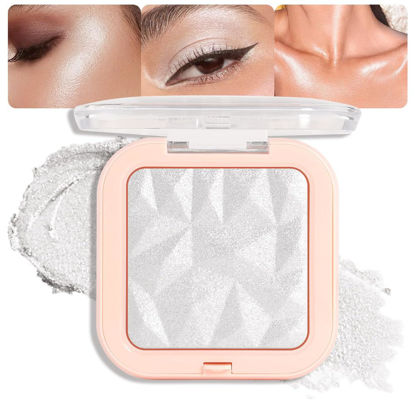 Picture of evpct Pearl White Silver Face Highlighter Makeup Shimmer Glitter Diamond Sparkly Highlighters Makeup Palette Powder for Face Body Cheek Skin iluminadores iluminador de jos maquillaje luminizers E01
