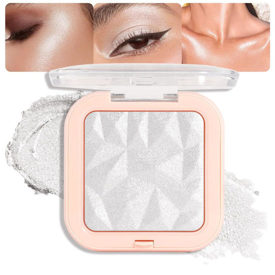 Picture of evpct Pearl White Silver Face Highlighter Makeup Shimmer Glitter Diamond Sparkly Highlighters Makeup Palette Powder for Face Body Cheek Skin iluminadores iluminador de jos maquillaje luminizers E01