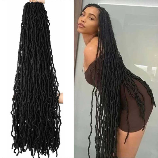 Picture of 6 Packs 36 Inch Soft Locs Crochet Hair Pre Looped Long Faux Locs Crochet Braids Goddess Locs Dreadlocs Synthetic Hair For Black Women (1B, 36 Inch 6PACK)
