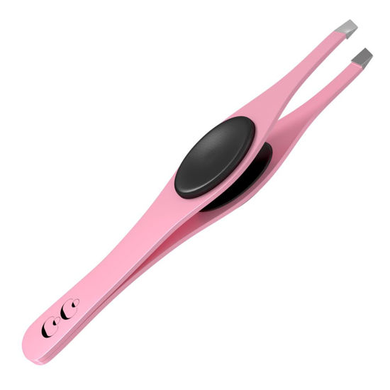 Picture of Slanted Professional Tweezers for Eyebrows & Plucking - Precision Tweezers for Women Facial Hair Removal, Ingrown Hairs, Men Grooming Kit - Sharp Tweezer has Silicone Grip by CoCo’s Closet, Pink