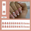 Picture of White French Tip Press on Nails Short Almond Fake Nails Flower False Nails with Rhinestone Design Gold Glitter Glue on Nails Glossy Artificial Acrylic Full Cover Nude Stick on Nails for Women Manicure