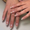 Picture of Chrome Press on Nails Medium Almond Fake Nails White French Tip Fake Nails Nude Glue on Nails Glossy False Nails Reusable Artificial Acrylic Nail Full Cover Stick on Nails for Women Manicure 24Pcs