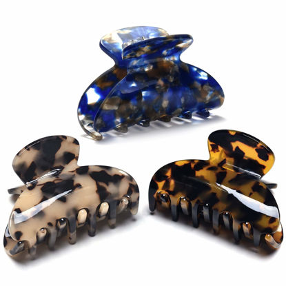 Picture of 3 Packs Women Medium Hair Clips Tortoise Claw Clips Celluloid Jaw Clips Leopard Print Hair Clamps Fashion Hair Accessories
